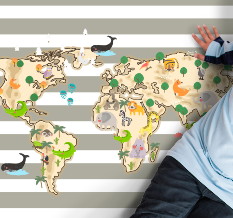 Vinil podovi karta svijeta šarena ilustracija životinja - TenStickers
