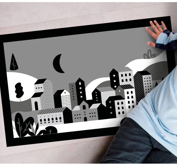 Vinil podovi moderan gradski pejzaž crno-bijeli - TenStickers