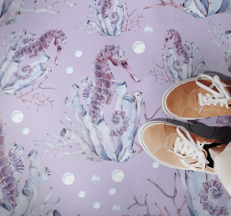 Vinil podovi za kupatilo dizajn morskog konjića od koralja - TenStickers