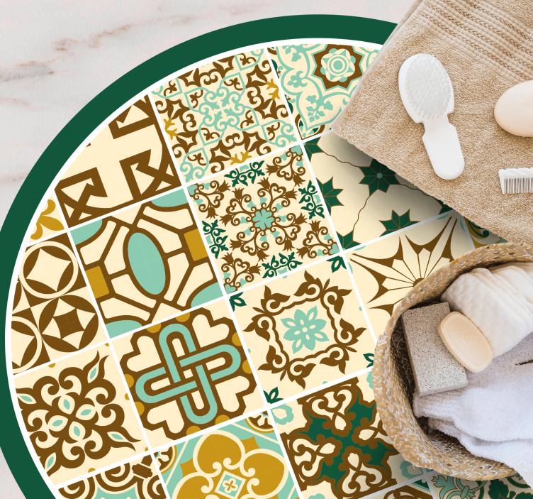 Zlatne i zelene španjolske pločice podovi u kupaonici - TenStickers