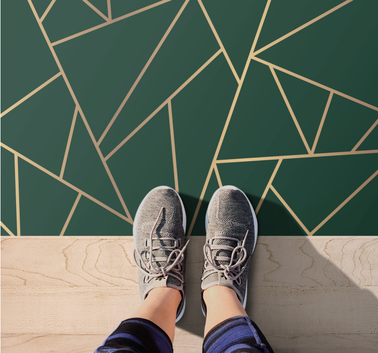 Zlatne linije boca zelena pozadina moderni tepih - TenStickers