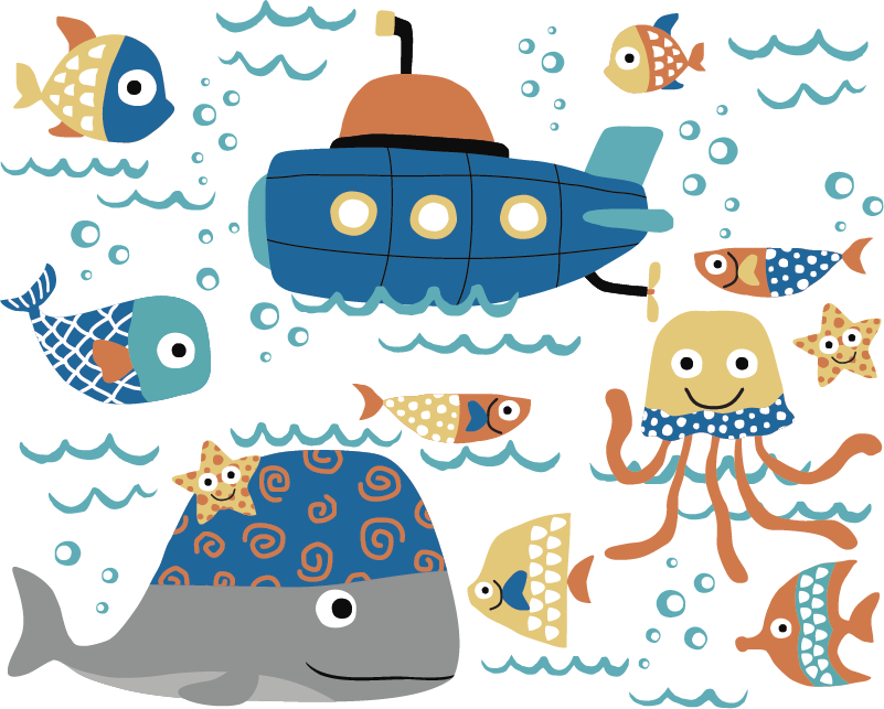 Vinil podovi životinja s plavim morskim motivima - TenStickers