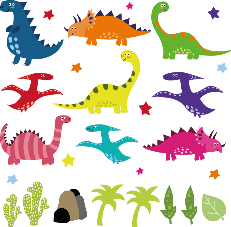 Vinil podovi životinja set šarenih nordijskih dinosaura - TenStickers