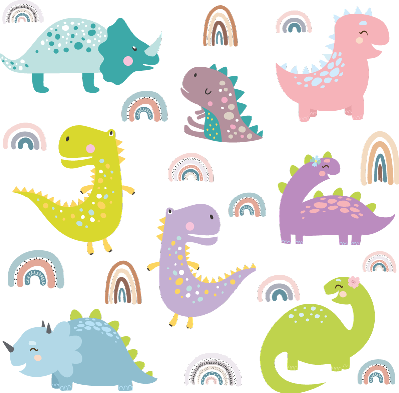 Vinil podovi životinja s nordijskim dinozaurima i dušicama - TenStickers