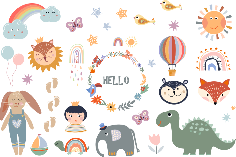 Vinil podovi životinja s cvjetnim motivima za djecu - TenStickers