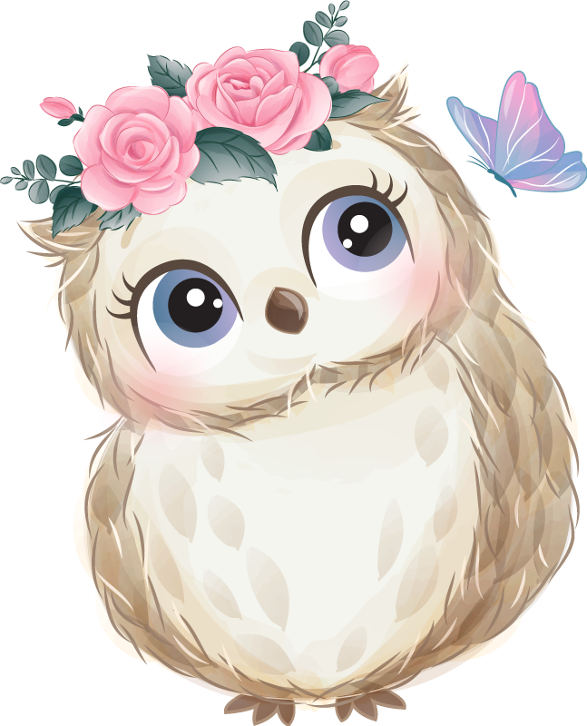 Vinil podovi životinja s baby sovom i cvijećem - TenStickers