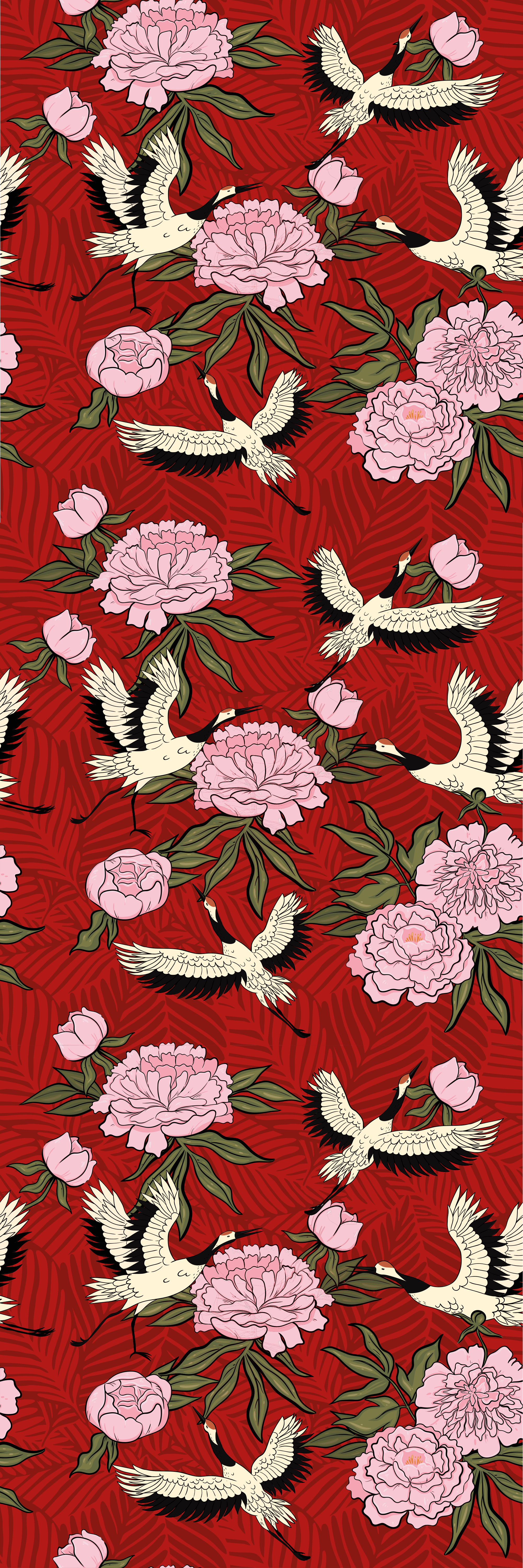 Vinil podovi životinja s bijelim pticama na crvenom uzorku - TenStickers