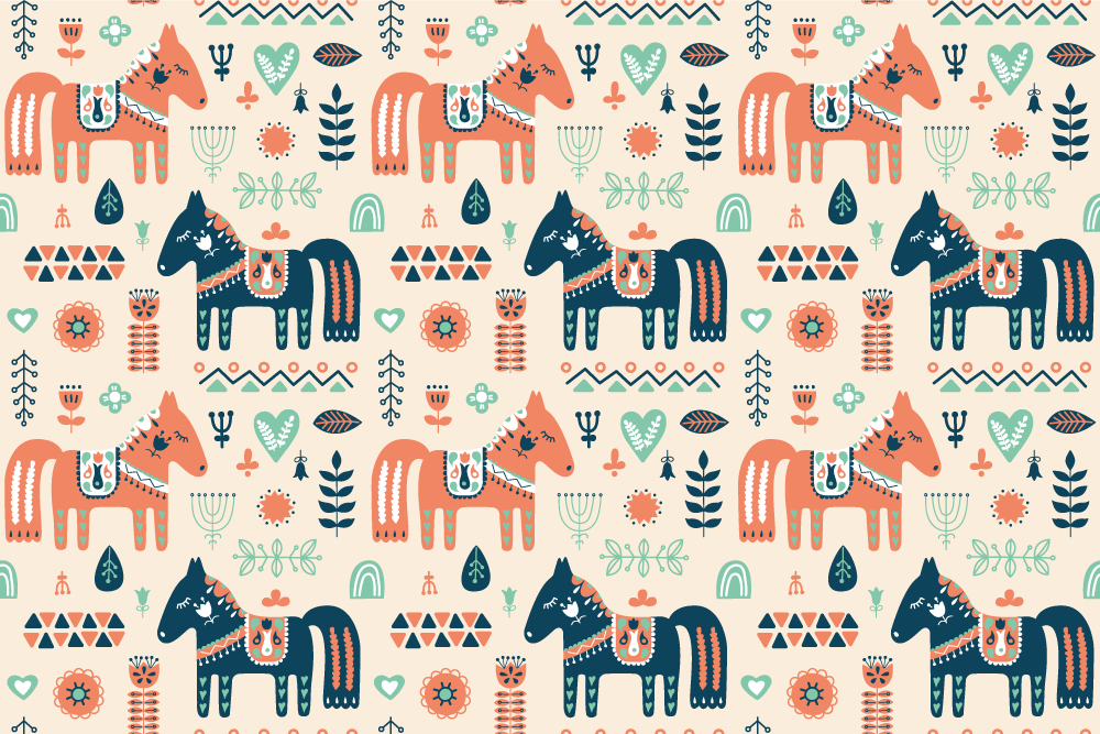 Vinil podovi životinja s nordijskim lišćem na bež pozadini - TenStickers