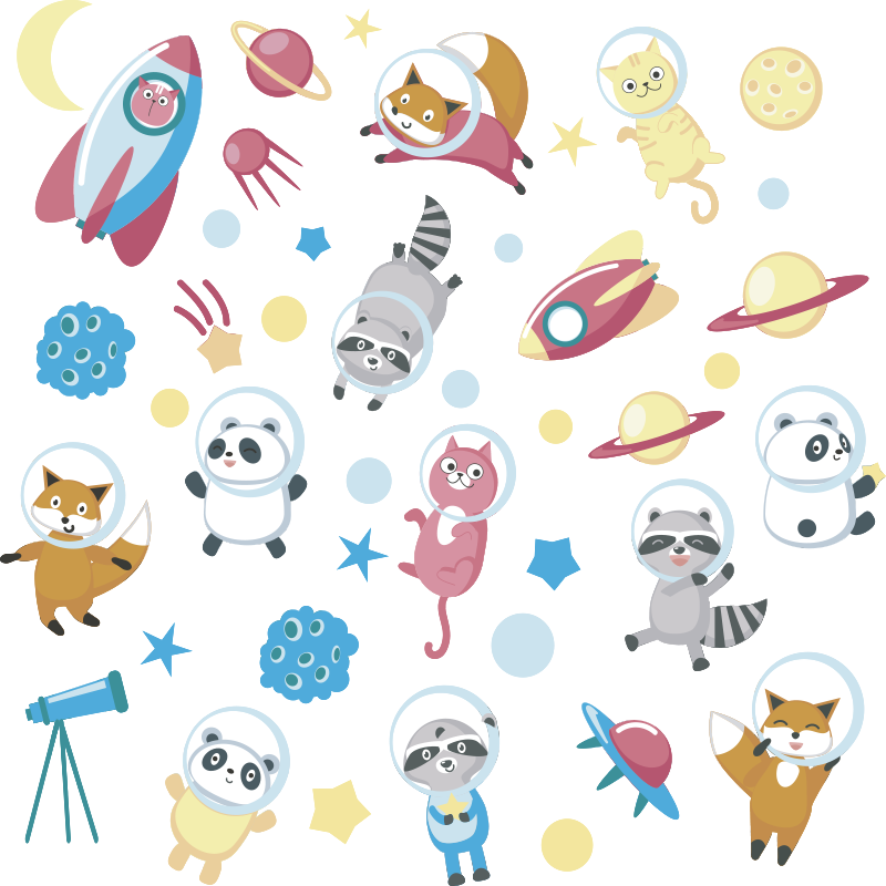 Vinil podovi životinja s simpatičnim astronautima - TenStickers