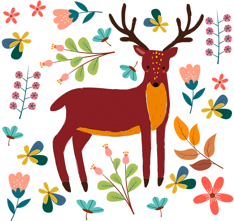 Vinil podovi životinja s maštovitom ilustracijom jelena - TenStickers
