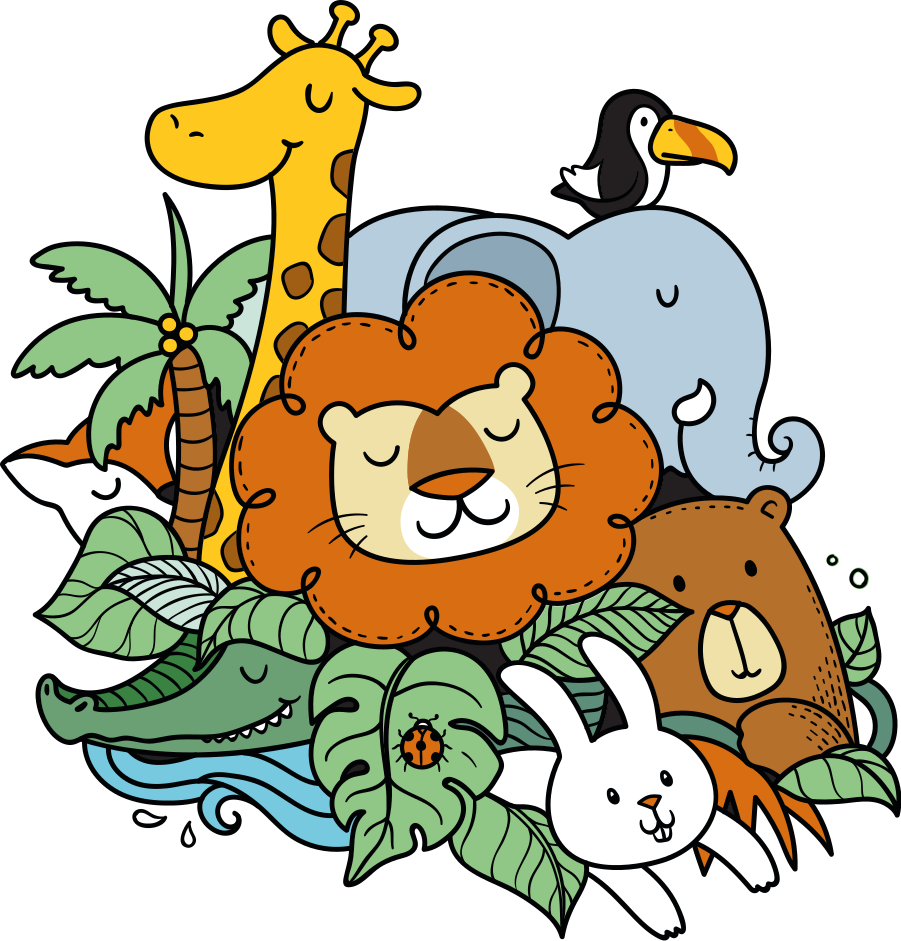 Vinil podovi životinja s veselim prizorima životinja - TenStickers