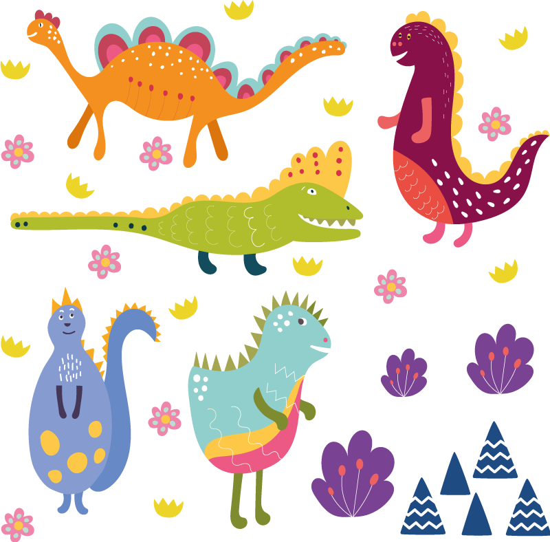 Vinil podovi životinja s šarenim dinosaurima - TenStickers