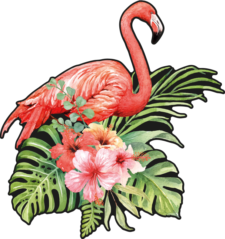 Vinil podovi životinja flamingo s cvijećem - TenStickers