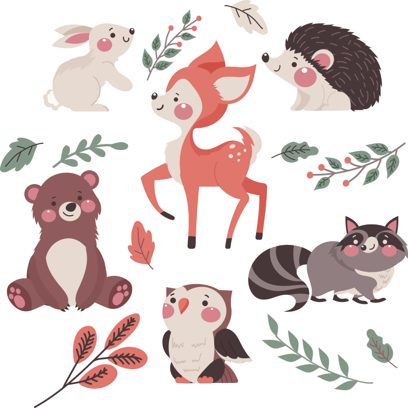 Vinil podovi životinja jesenji šumski životinje - TenStickers