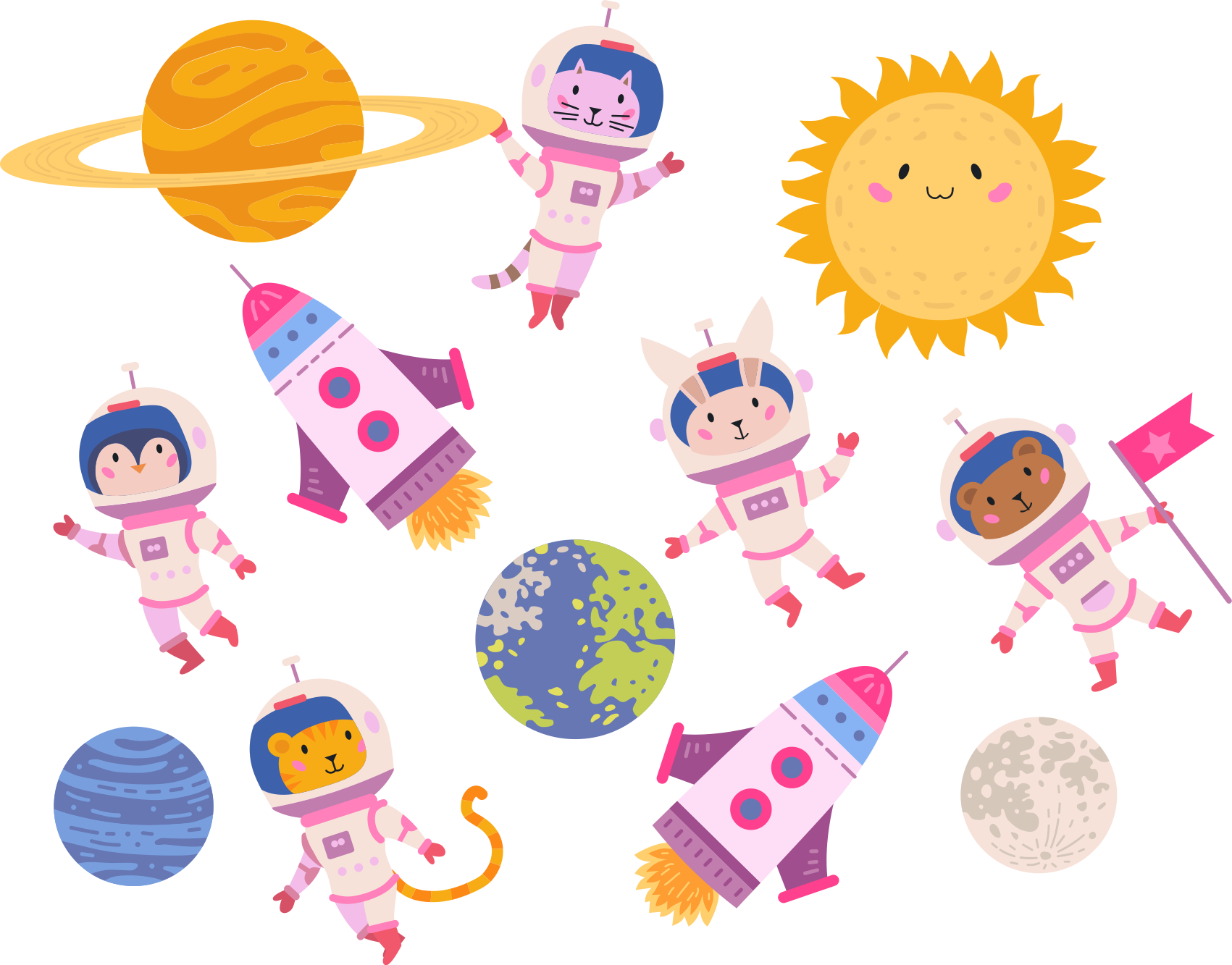Vinil podovi životinja astronauti s raketom - TenStickers