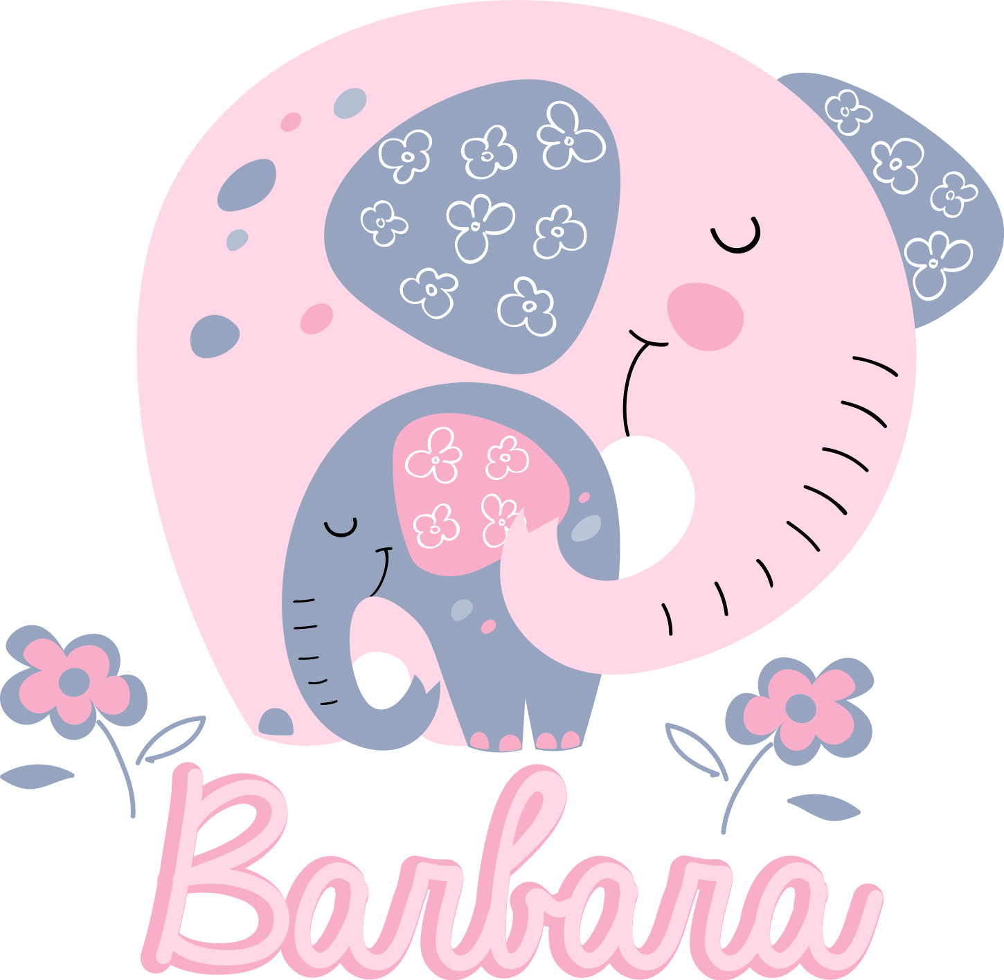 Vinil podovi životinja slonovi s srcima i imenom - TenStickers