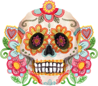 Vinil podovi noć vještica aquarella cvjetna lubanja - TenStickers