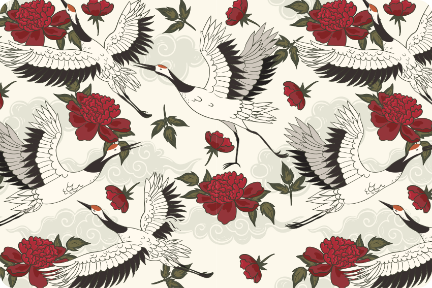 Vinil podovi cvijeće i biljke smirujući uzorak ptica - TenStickers