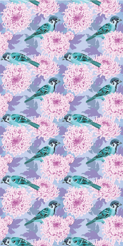 Vinil podovi cvijeće i biljke ružičasti vrt s pticama - TenStickers