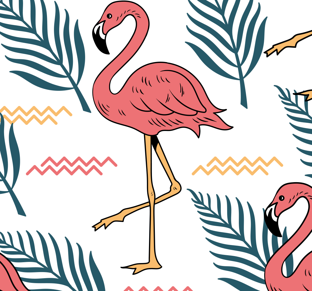 Vinil podovi spavaća soba s tropskim lišćem i flamingosima - TenStickers