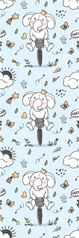 Vinil podovi spavaća soba s uzorkom slonova na biciklu - TenStickers