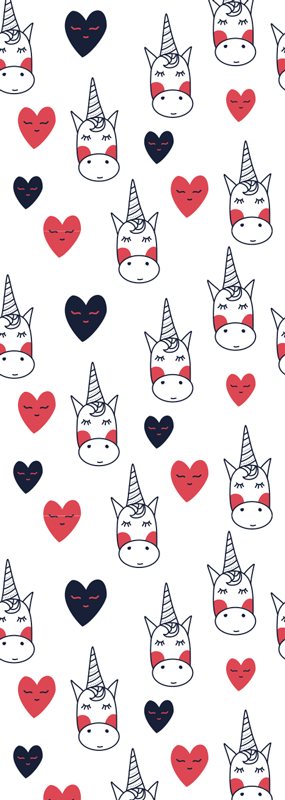 Vinil podovi spavaća soba s uzorkom jednoroga i srcima - TenStickers