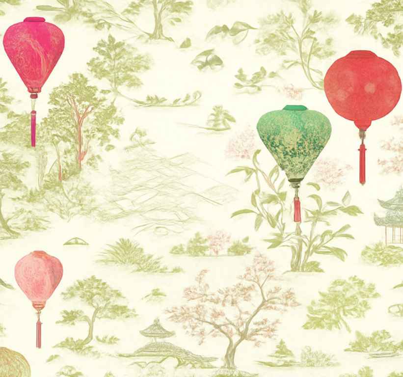 Vinil podovi spavaća soba orientalna chinoiserie pejzaž - TenStickers