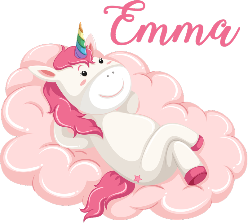 Vinil podovi djeca jednorog u oblaku s imenom - TenStickers