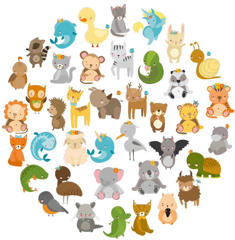 Vinil podovi djeca životinje iz zoološkog vrta - TenStickers