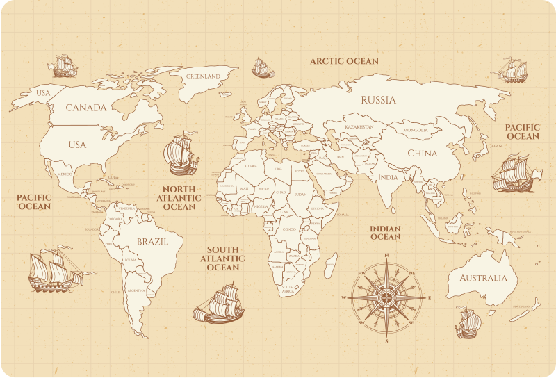 Vinil podovi karta svijeta stara karta s državama - TenStickers