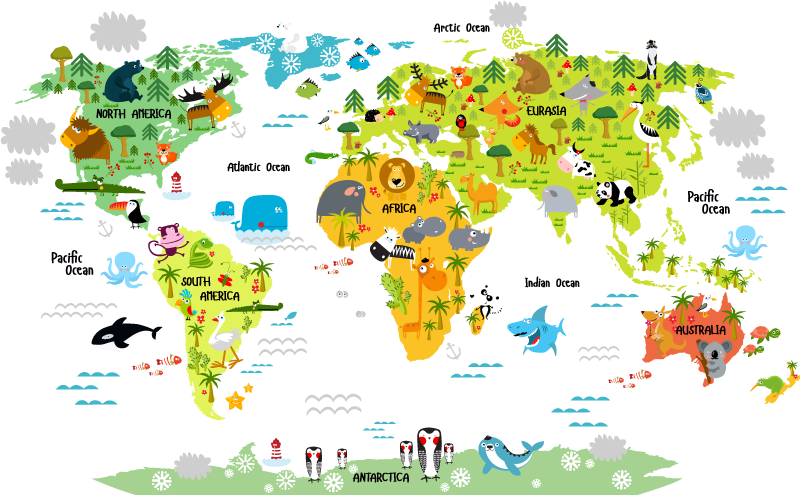 Vinil podovi karta svijeta s dizajnom engleske faune - TenStickers