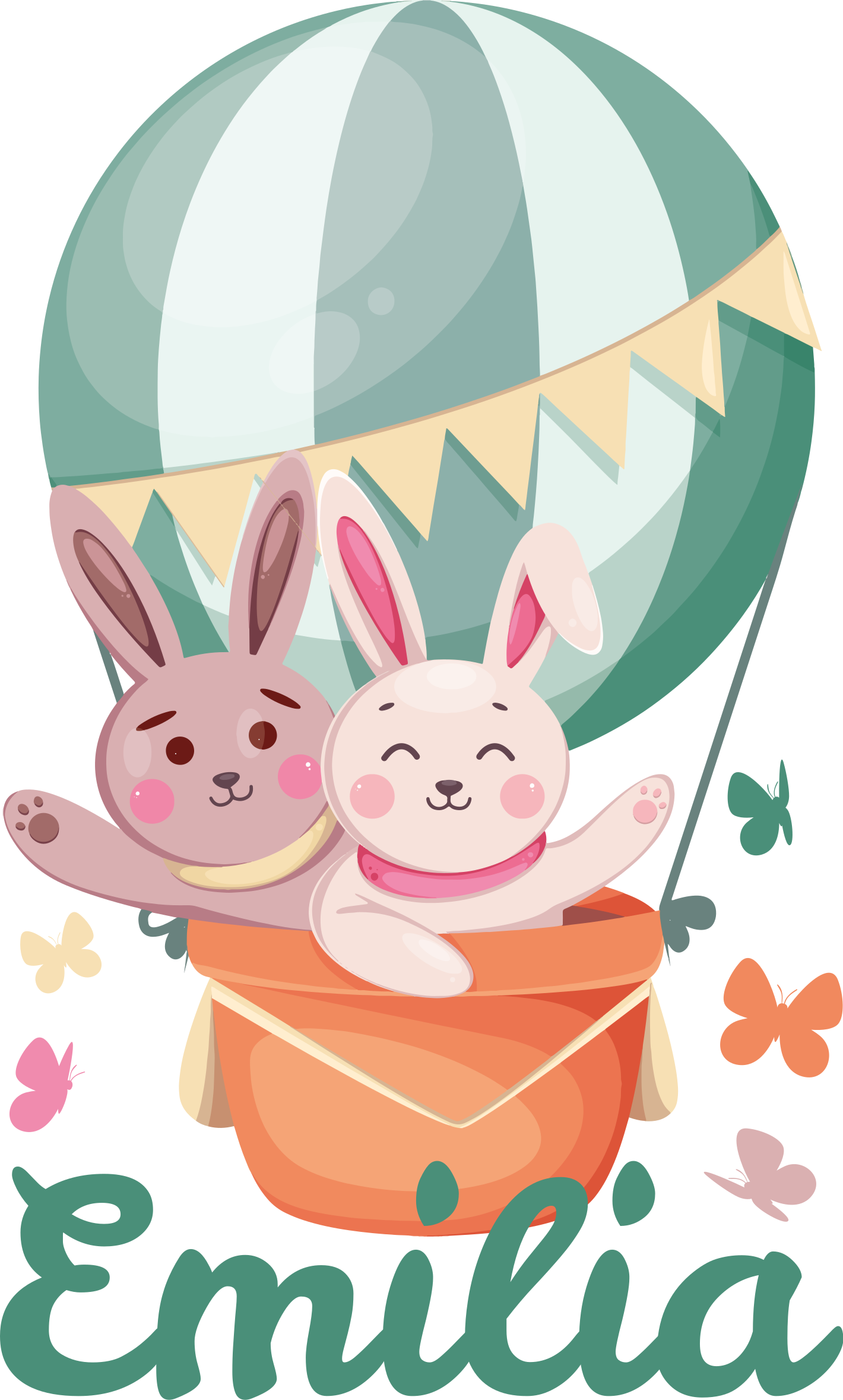 Vinil podovi djeca s prilagođenim zeko balonima - TenStickers