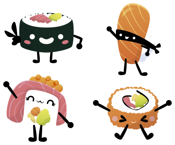Vinil pod u kuhinji s kawaii sushi motivima - TenStickers