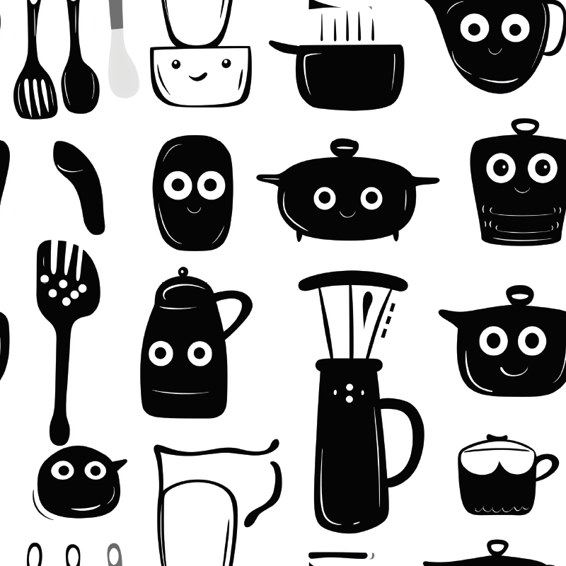 Vinil pod u kuhinji s crnim crtanih priborom - TenStickers