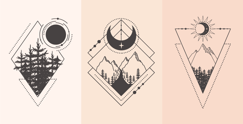 Vinil podovi geometrijski drvo i mjesec - TenStickers