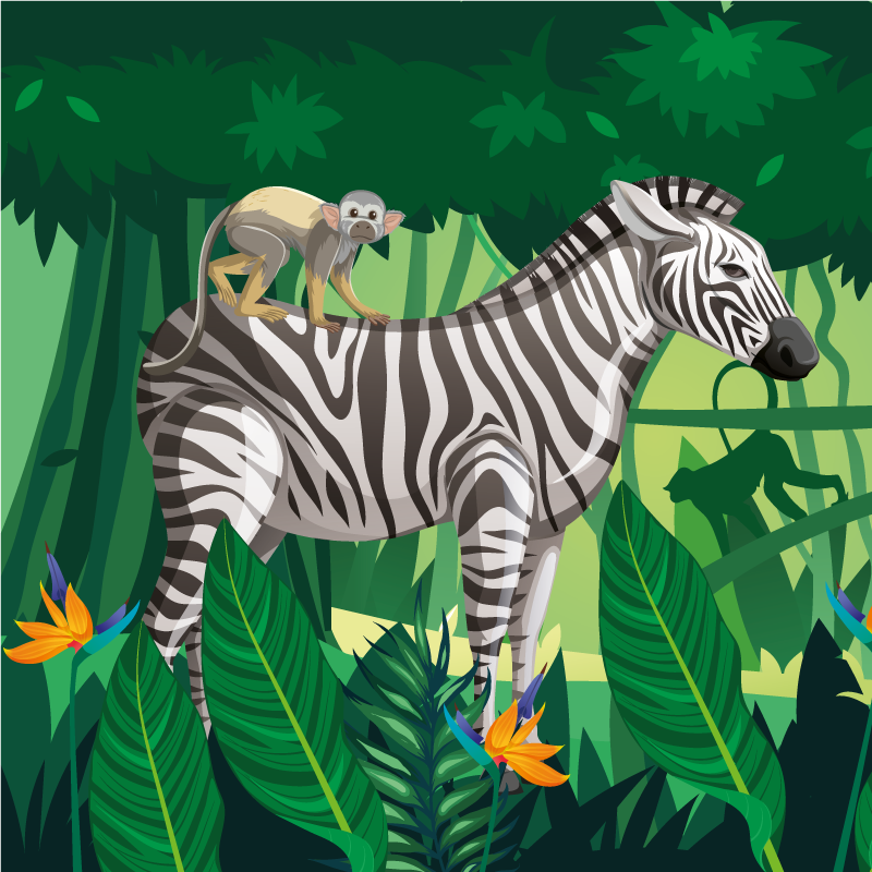 Vinil podovi djeca giraffa zebra i majmun zajedno 4 - TenStickers