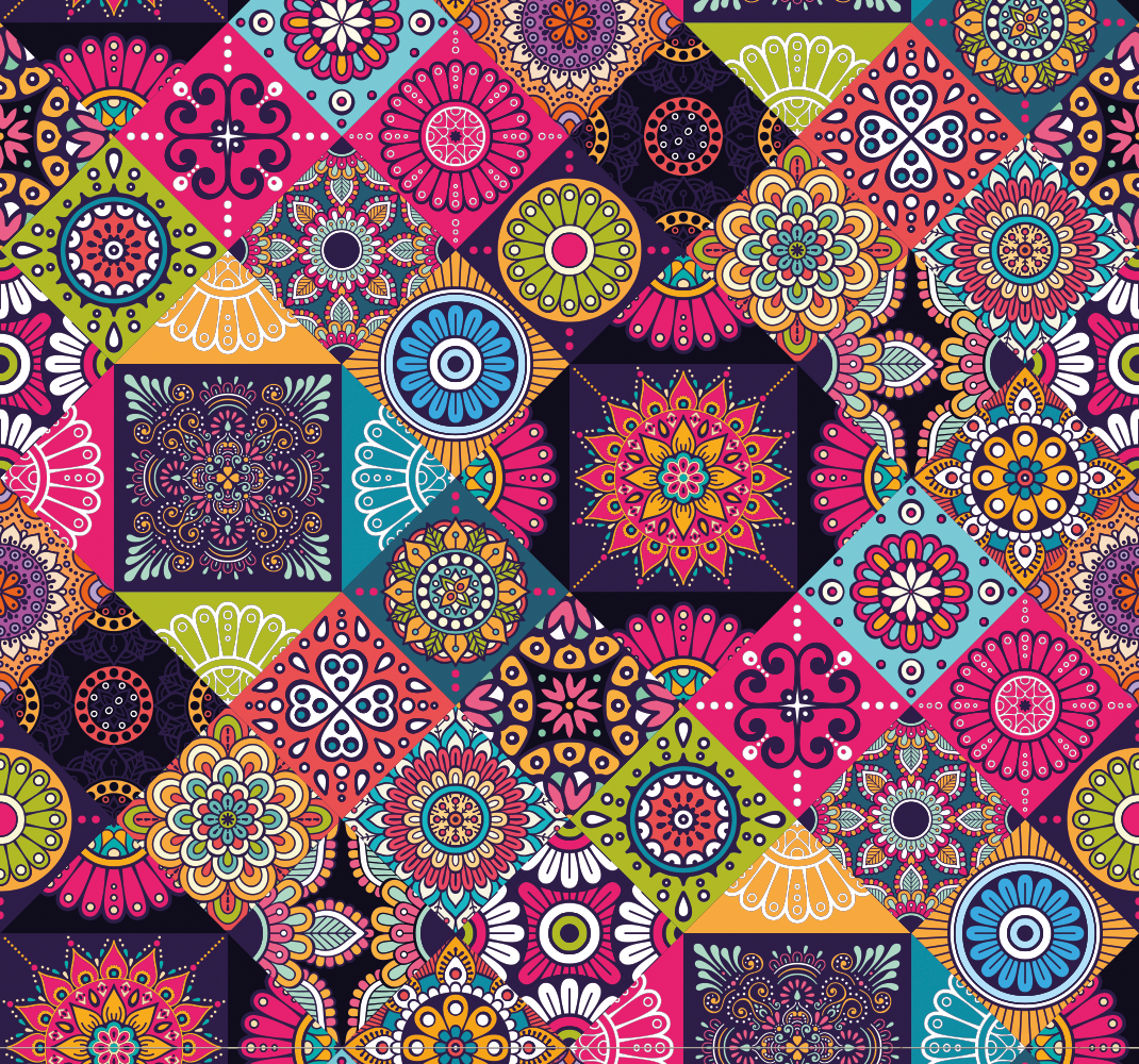 Vinil podovi dnevna soba tamni mandala pločice - TenStickers