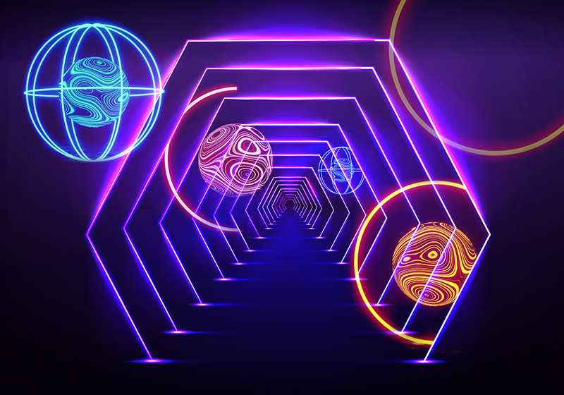 Vinil podovi purpurna boja neon heksagonalni tunel - TenStickers