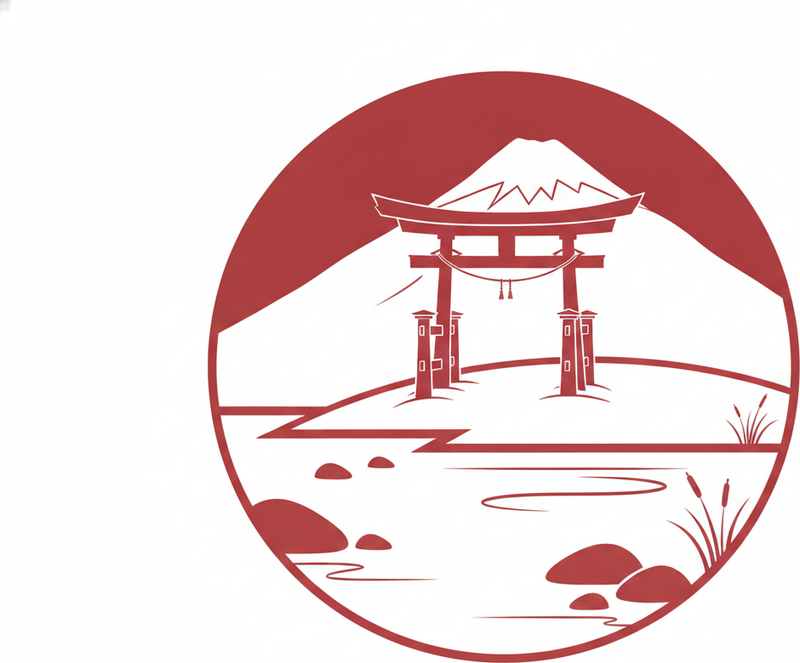 Vinil podovi crvena japanska struktura s jezerom i planinama - TenStickers