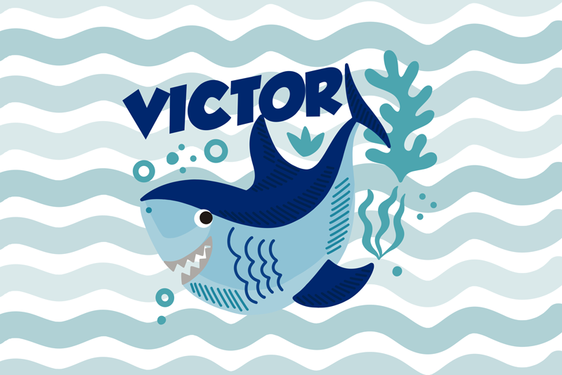 Vinil podovi s imenima prilagođena ilustracija morskog psa - TenStickers