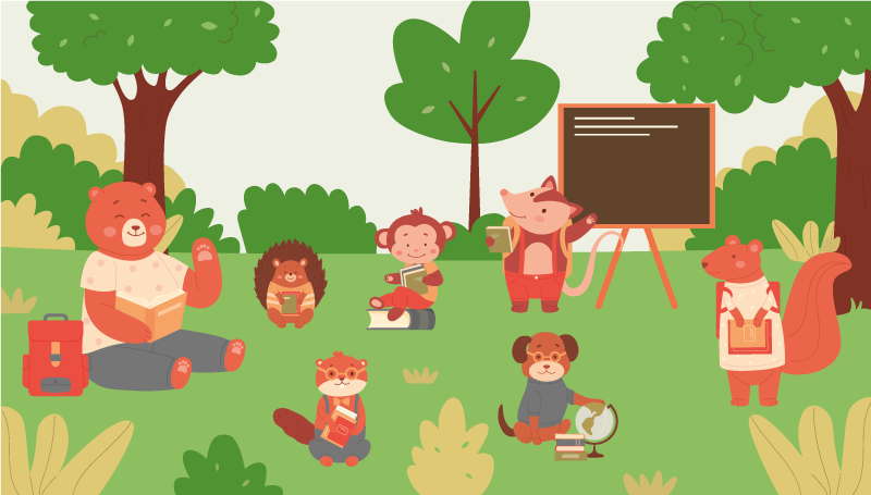 Crtane životinje koje idu u školski cestovni tepih - TenStickers