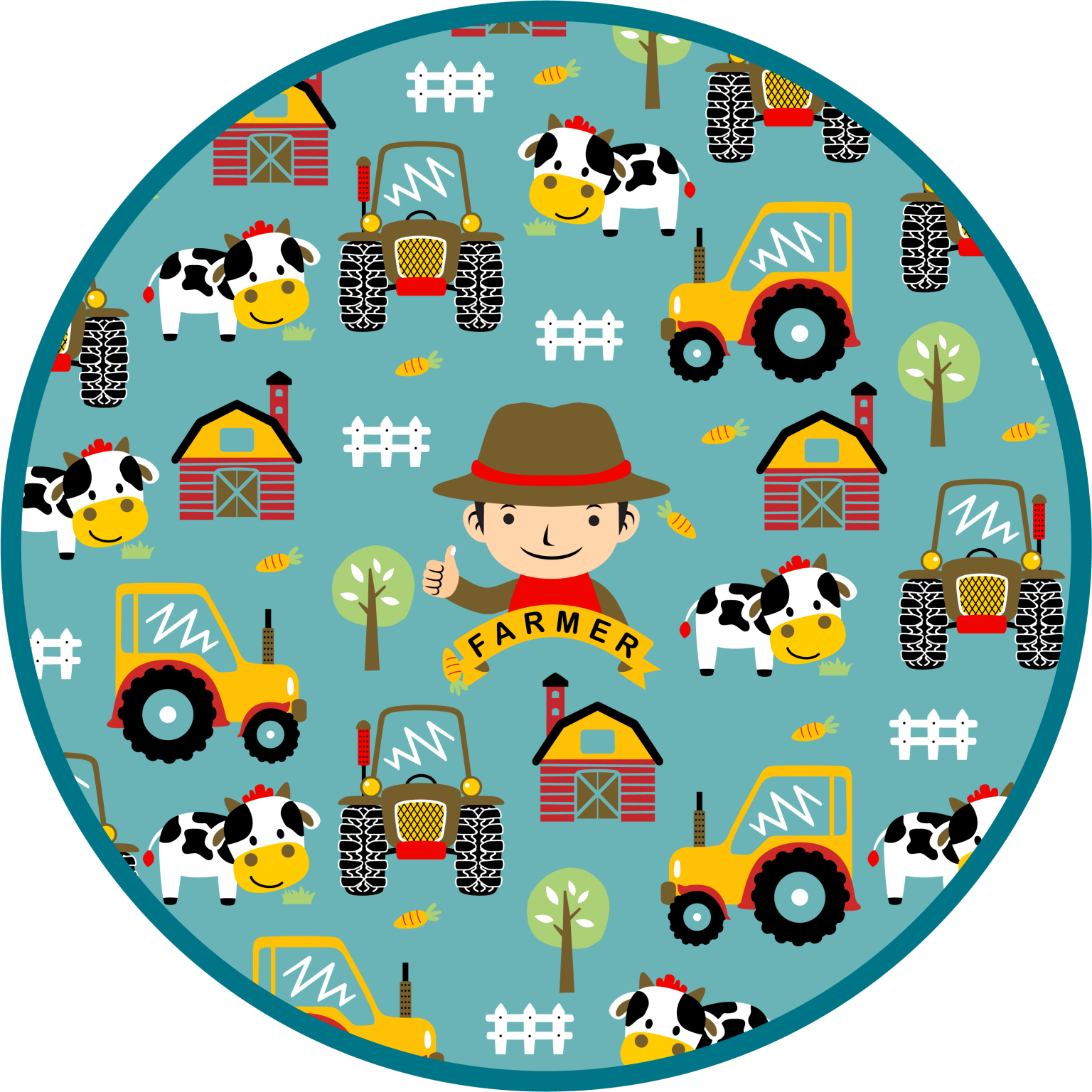 Farmer, životinje i traktor okružuju životinjski tepih - TenStickers