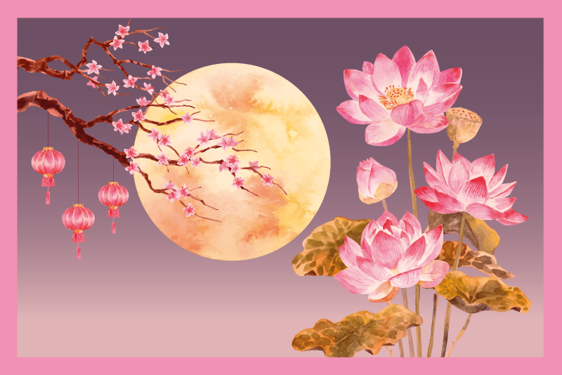 Lotus noćna scena cvjetni tepih - TenStickers