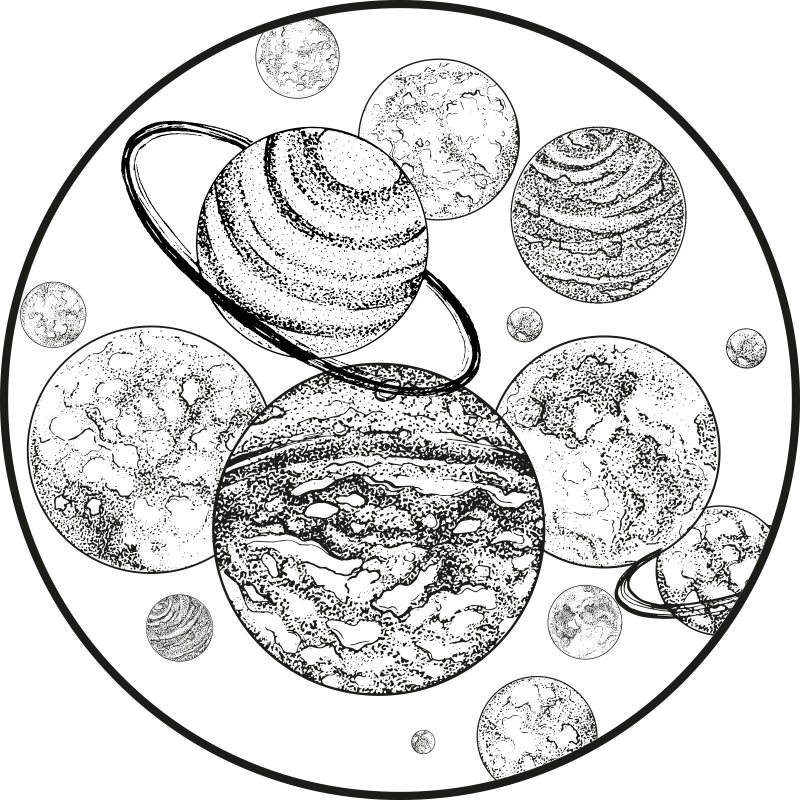 Crno-bijeli vinil prostirka solarnog sustava - TenStickers