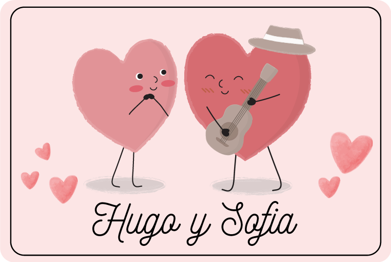 Vinil podovi spavaća soba duo srca s imenom - TenStickers