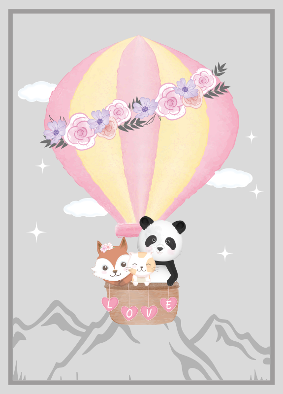 Nordijske životinje u zračnom balonu baby play mat - TenStickers