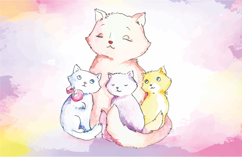 Vinil podovi rasadnici slatka mačja obitelj - TenStickers