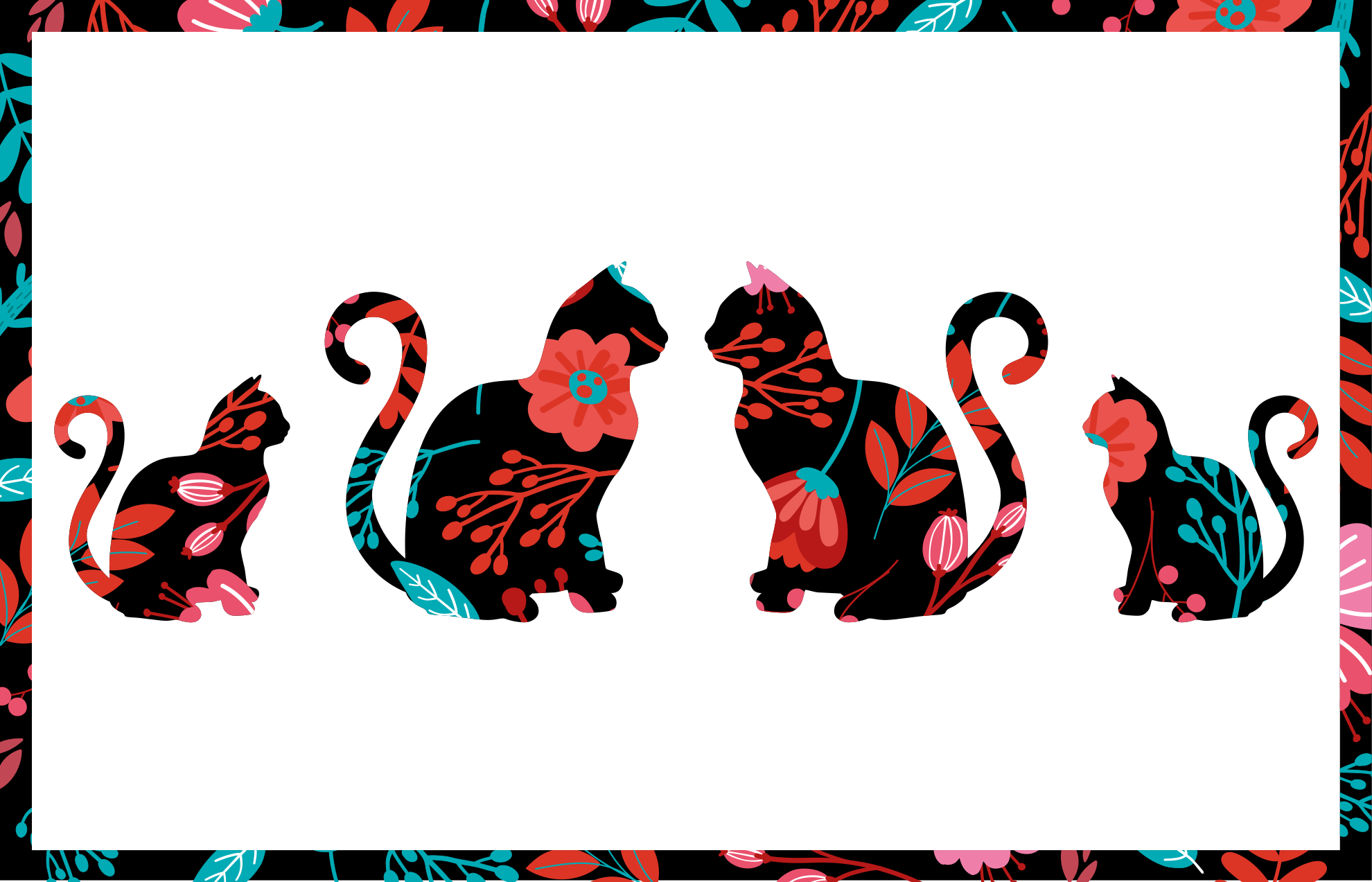 Vinil podovi cvijeće i biljke šarene siluete mačaka - TenStickers