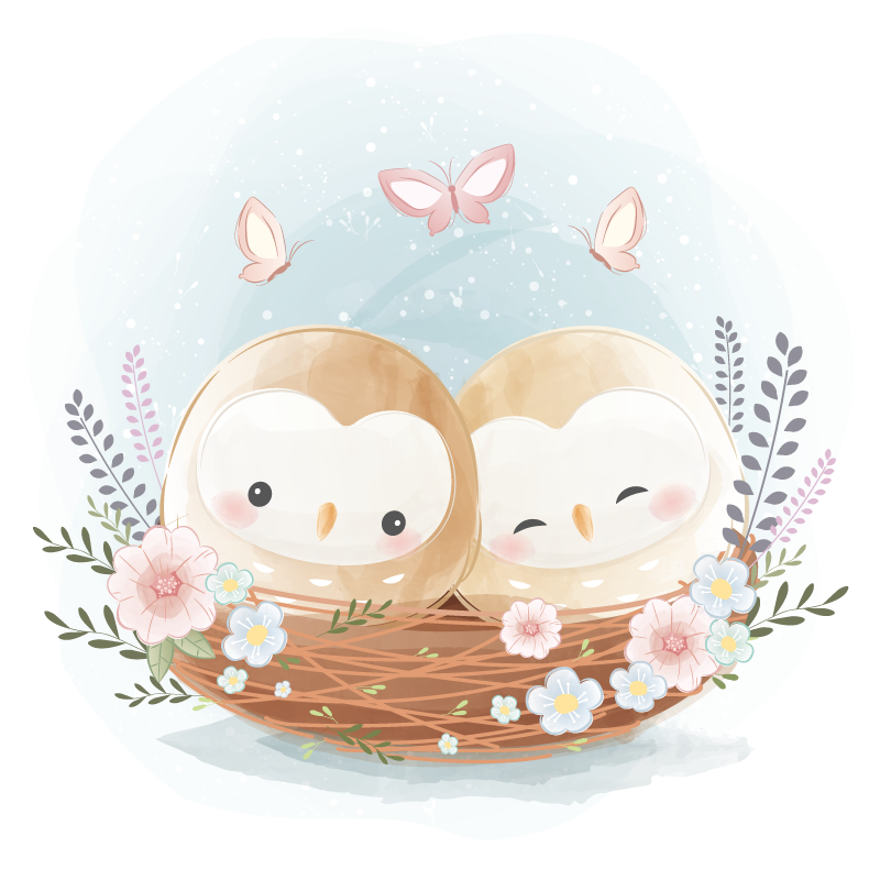 Vinil podovi spavaća soba gnijezdo sova za par - TenStickers