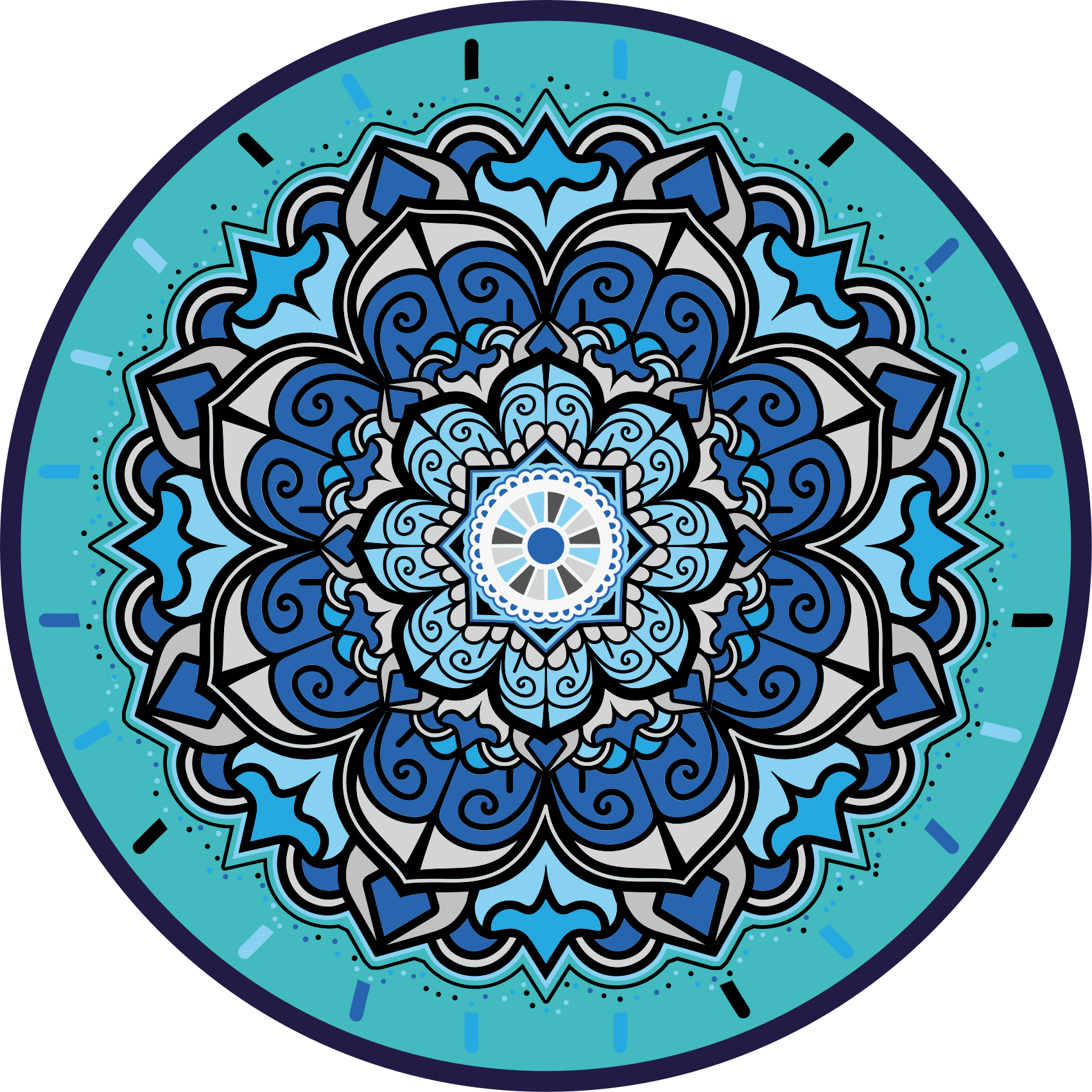 Vinil podovi kružni zamršena plava mandala - TenStickers